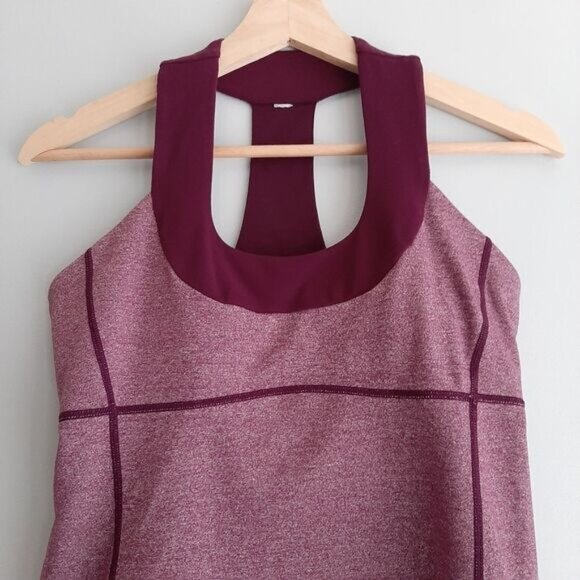 LULULEMON Scoop Neck Mesh T Back Tank Top Melange Burgundy Sz 8 - Picture 2 of 10